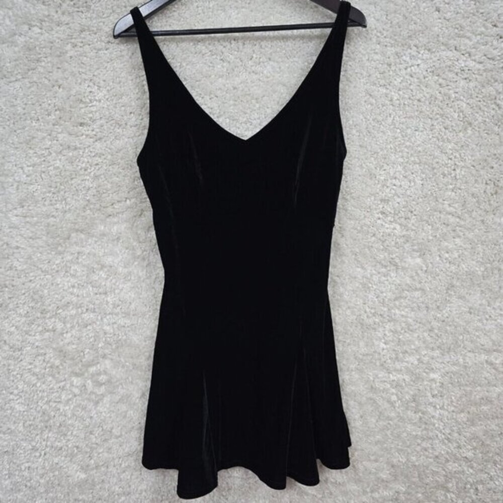 Victoria's Secret Velvet Dress Womens M Black V-Neck Mini 90s Goth Minimalist